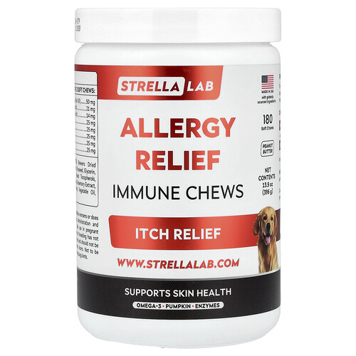 StrellaLab, Allergy Relief, Immune Chews, For Dogs, Peanut Butter, 180 Soft Chews, 13.9 oz (396 g)
