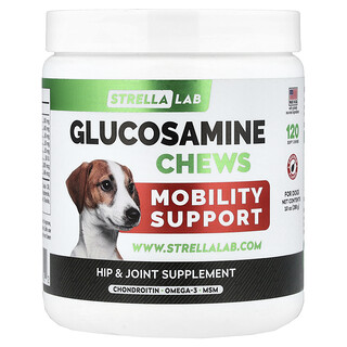 StrellaLab, Glucosamina en comprimidos masticables, Para perros, Pollo, 120 comprimidos masticables blandos, 288 g (10 oz)