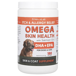 StrellaLab, Omega Skin Health s lososovým olejom, pre psy a mačky, 180 mäkkých žuvacích tabliet, 513 g