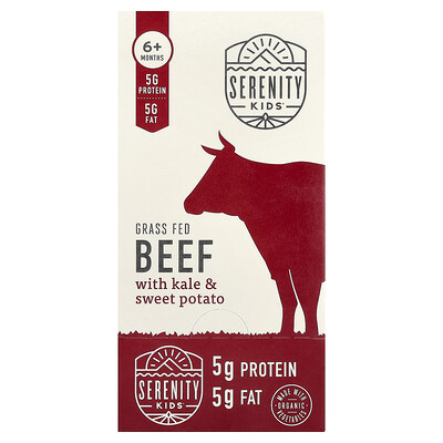 Serenity Kids, Carne de res alimentada con pasturas, col rizada y batata, 6 meses en adelante, 6 sobres, 99 g (3,5 oz) cada uno