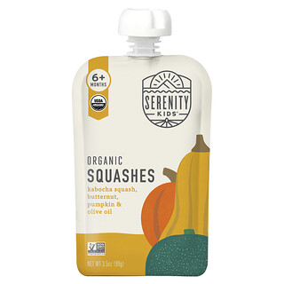 Serenity Kids, Calabazas orgánicas, Calabaza kabocha, Butternut, calabaza y aceite de oliva, 6 meses en adelante, 99 g (3,5 oz)