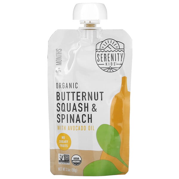 Baby Food, 6+ Months, Organic Butternut Squash & Spinach with Avocado Oil, 3.5 oz (99 g)