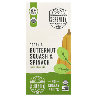 Serenity Kids, Abóbora-Menina Orgânica e Espinafre com Óleo de Oliva, Acima de 6 Meses, 6 Sachês, 99 g (3,5 oz) Cada