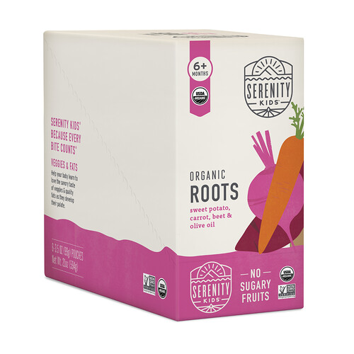 Serenity Kids, Organic Roots, Bio-Wurzeln, Süßkartoffel, Karotte, Rote Bete und Olivenöl, ab 6 Monaten, 6 Beutel, je 99 g (3,5 oz.).