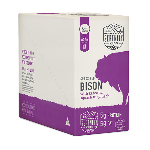 Serenity Kids, Grass Fed Bison with Kabocha Kürbis und Spinat, ab 6 Monaten, 6 Beutel, je 99 g (3,5 oz.).