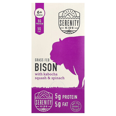 Serenity Kids, Bisonte alimentado con pasturas con calabaza kabocha y espinaca, 6 meses en adelante, 6 sobres, 99 g (3,5 oz) cada uno