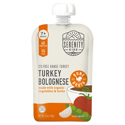 Product Image for Serenity Kids, Turkey Bolognese with Organic Vegetables & Herbs, 7+ Months, 3.5 oz (99 g)