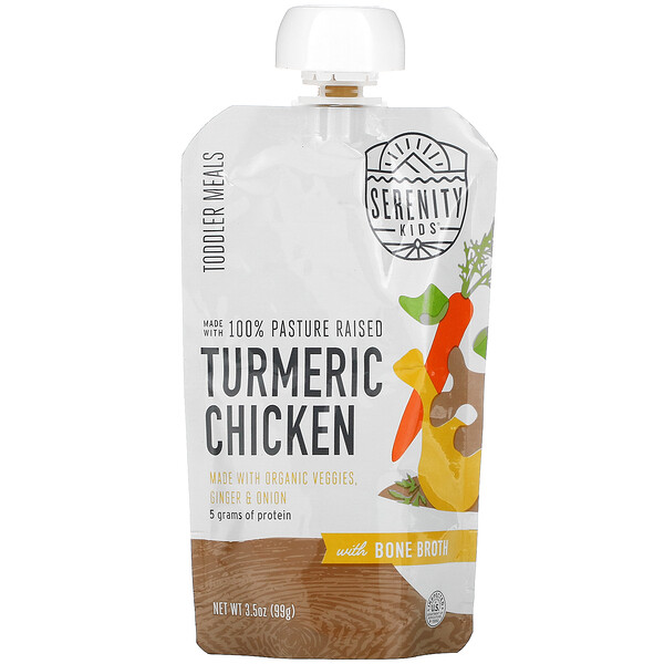 Serenity Kids‏, 100% Pasture Raised Turmeric Chicken with Organic Veggies, Ginger & Onion, Toddler Meals, 3.5 oz (99 g)