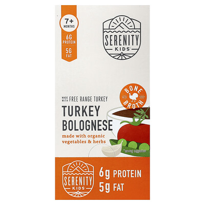 Serenity Kids, Pavo a la boloñesa con vegetales y hierbas orgánicas, 7 meses en adelante, 6 sobres, 99 g (3,5 oz) cada uno