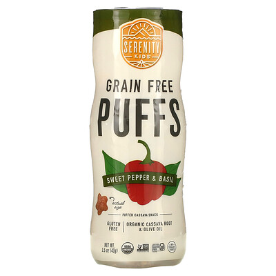 

Serenity Kids, Grain Free Puffs, Sweet Pepper & Basil, 1.5 oz (43 g)