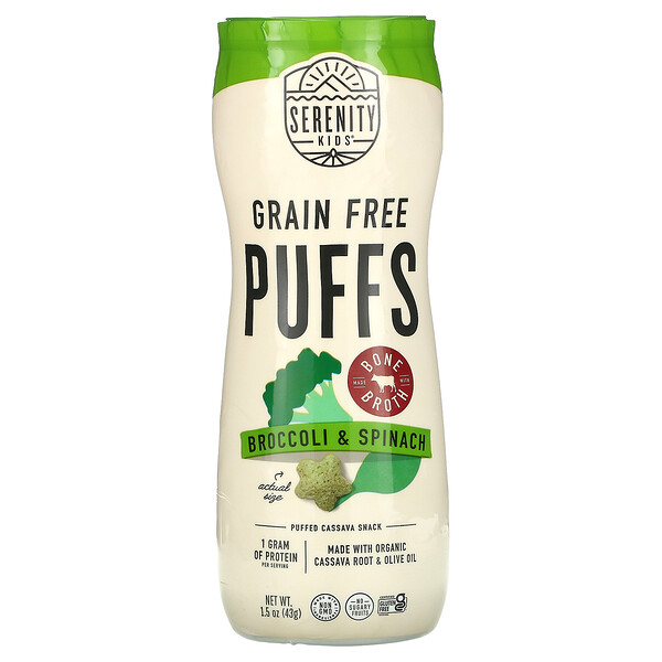 Serenity Kids‏, Grain Free Puffs, Broccoli & Spinach, 1.5 oz (43 g)