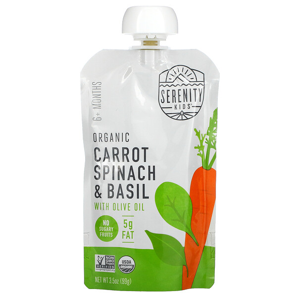 Serenity Kids‏, Organic Carrots, Spinach & Basil, 6+ Months, 3.5 oz (99 g)