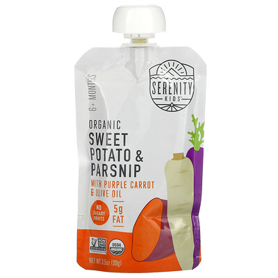 Купить Serenity Kids Органический батат и пастернак с фиолетовой морковью и оливковым маслом, от 6 месяцев, 99 г (3, 5 унции)
