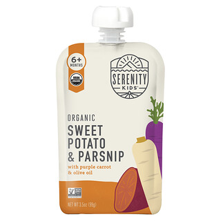 Serenity Kids, Biologische zoete aardappel en pastinaak met paarse wortel en olijfolie, 6+ maanden, 99 g