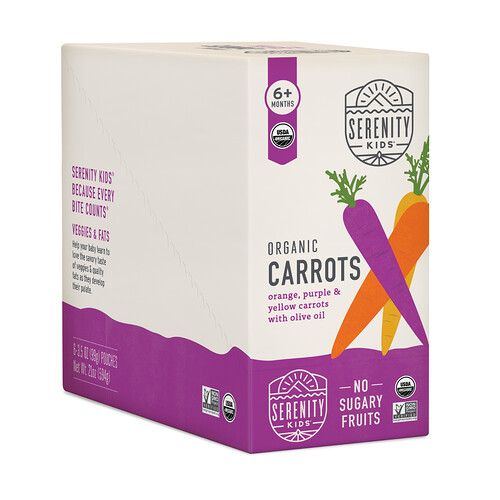 Serenity Kids, Organic Carrots, Bio-Karotten, orange, lila und gelbe Karotten mit Olivenöl, ab 6 Monaten, 6 Beutel, je 99 g (3,5 oz.)