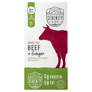 Serenity Kids, Carne de res alimentada con pasturas y más jengibre con guisantes, pimiento y brócoli, 6 meses en adelante, 6 sobres, 99 g (3,5 oz) cada uno