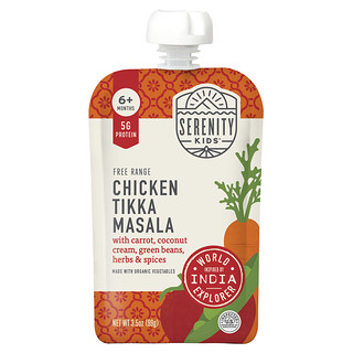 Serenity Kids, Pollo criado en libertad, Tikka Masala con zanahoria, crema de coco, judías verdes, hierbas y especias, 6 meses en adelante, 99 g (3,5 oz)
