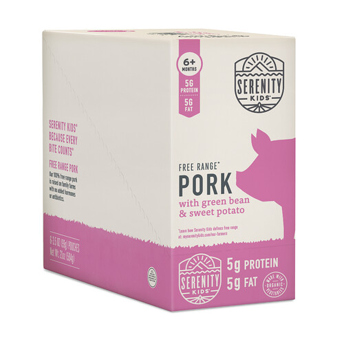 Serenity Kids, Free Range Pork with Green Bean & Sweet Potato, Schwein aus Freilandhaltung mit grünen Bohnen und Süßkartoffeln, ab 6 Monaten, 6 Beutel, je 99 g (3,5 oz.).