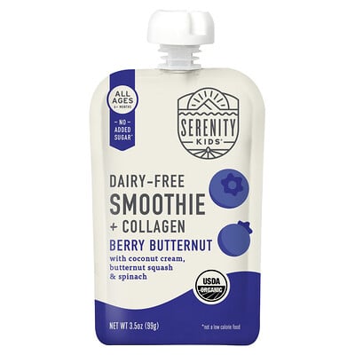 Serenity Kids, Batido sin lácteos con colágeno, Para niños de 6 meses en adelante, Butternut y bayas, 99 g (3,5 oz)