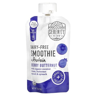 

Serenity Kids Dairy-Free Smoothie + Protein All Ages 6+ Months Berry Butternut 3.5 oz (99 g)