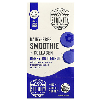 Serenity Kids, Batido sin lácteos con colágeno, Para todas las edades: 6 meses en adelante, Bayas y moscada moscada, 6 sobres, 99 g (3,5 oz) cada uno