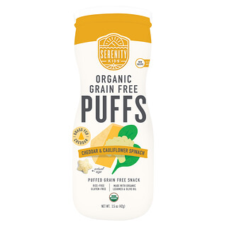Serenity Kids, Bocadillos de hojaldre orgánicos sin cereales, Queso cheddar y coliflor y espinaca, 42 g (1,5 oz)