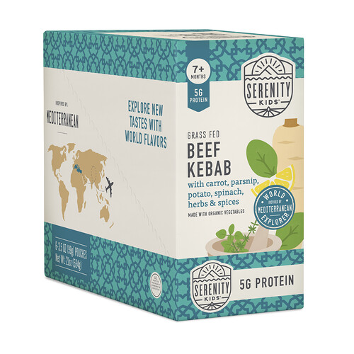 Serenity Kids, Grass Fed Beef Kebab with Parsnip, Spinach, Carrot, Herbs & Spices, 7+ Months, 6 Pouches, 3.5 oz (99 g) Each