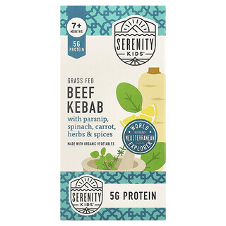 Serenity Kids, Brochetas de carne de res alimentada con pasturas con chirivía, espinaca, zanahoria, hierbas y especias, 7 meses en adelante, 6 sobres, 99 g (3,5 oz) cada uno