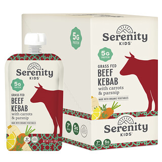 Serenity Kids, Grass Fed Beef Kebab with Parsnip, Spinach, Carrot, Herbs & Spices, 7+ Months, 6 Pouches, 3.5 oz (99 g) Each