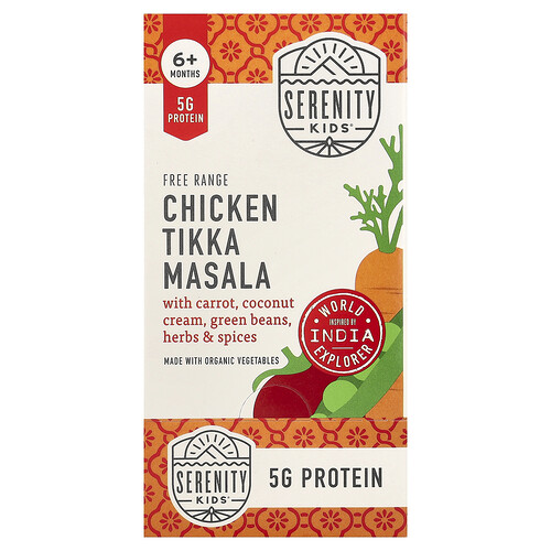 Serenity Kids, Free Range Chicken Tikka Masala with Carrot, Coconut Cream, Green Beans, Herbs & Spices, 6+ Months, 6 Pouches, 3.5 oz (99 g) Each