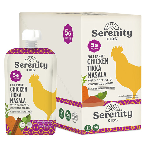 Serenity Kids, Free Range Chicken Tikka Masala with Carrot, Coconut Cream, Green Beans, Herbs & Spices, 6+ Months, 6 Pouches, 3.5 oz (99 g) Each