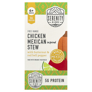 Serenity Kids, Estofado de pollo criado en libertad en México con nueces moscadas y pimiento rojo, 6 meses en adelante, 6 sobres, 99 g (3,5 oz) cada uno