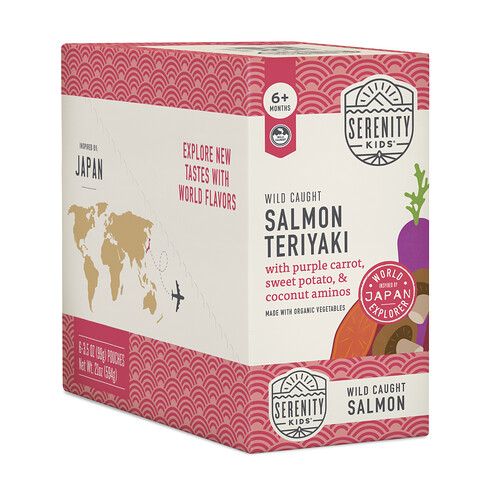 Serenity Kids, Wild Caught Salmon Teriyaki with Sweet Potato, Purple Carrot, & Coconut Aminos, 6+ Months, 6 Pouches, 3.5 oz (99 g) Each