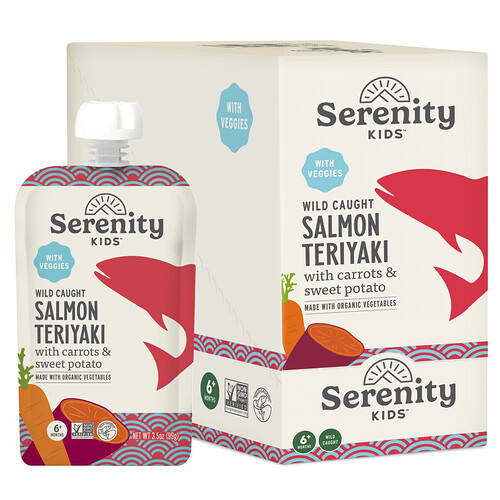 Serenity Kids, Wild Caught Salmon Teriyaki with Sweet Potato, Purple Carrot, & Coconut Aminos, 6+ Months, 6 Pouches, 3.5 oz (99 g) Each