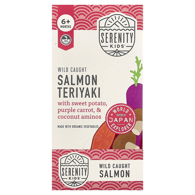 Serenity Kids, Wild Caught Salmon Teriyaki with Sweet Potato, Purple Carrot, & Coconut Aminos, 6+ Months, 6 Pouches, 3.5 oz (99 g) Each