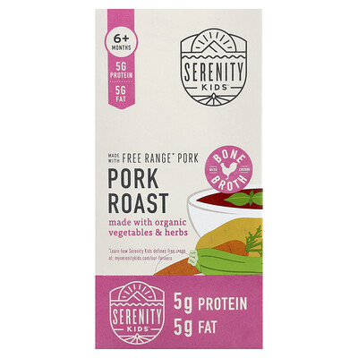 Serenity Kids, Asado de cerdo, Producto elaborado con hierbas y vegetales orgánicos, Más de 6 meses, 6 sobres, 99 g (3,5 oz) cada uno