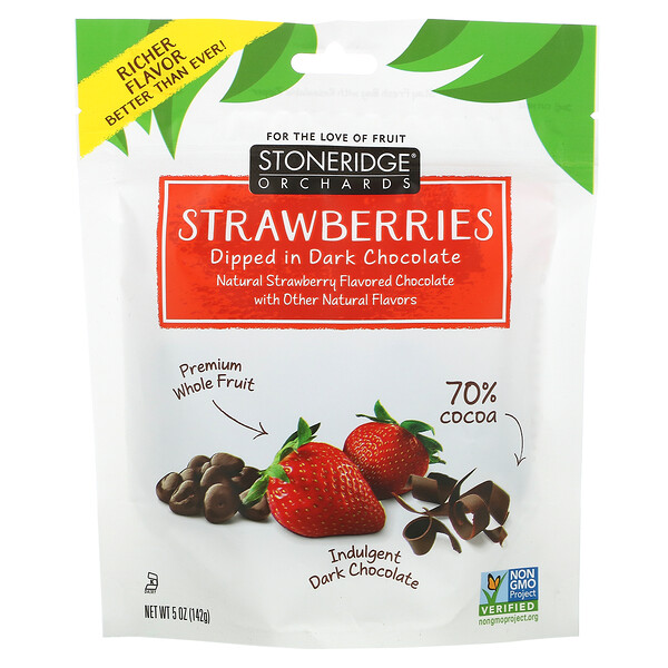 Stoneridge Orchards, 草莓，蘸黑巧克力，70% 可可，5 盎司（142 克）