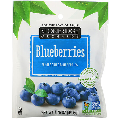 Stoneridge Orchards Blueberries, Whole Dried Blueberries, 1.75 oz (49.6 g)