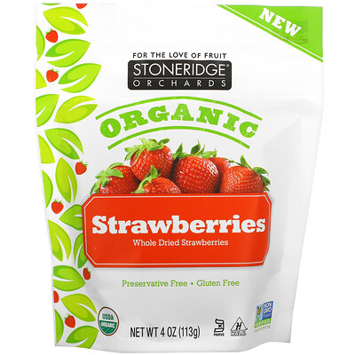 Stoneridge Orchards Organic Whole Dried Strawberries, 4 oz (113 g)