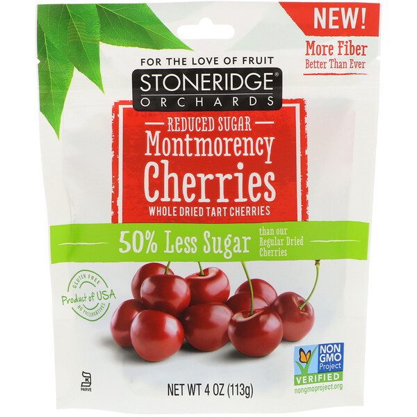 Stoneridge Orchards‏, דובדבן מונטמורנסי, דובדבנים חמוצים שלמים מיובשים, כמות סוכר מופחתת, 113 גרם