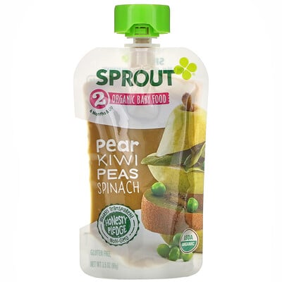 Sprout Organic Organic Baby Food, 6 Months & Up, Pear Kiwi Peas Spinach, 3.5 oz (99 g)