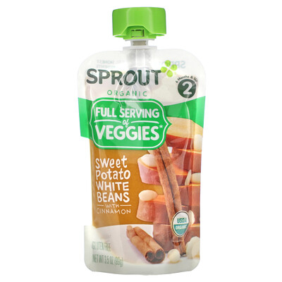 Sprout Organic Детское питание от 6 месяцев белая фасоль из батата с корицей 99 г (3 5 унции)