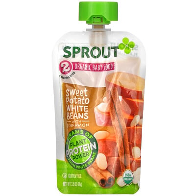 Sprout Organic Baby Food, 6 Months & Up, Sweet Potato White Beans with Cinnamon, 3.5 oz (99 g)