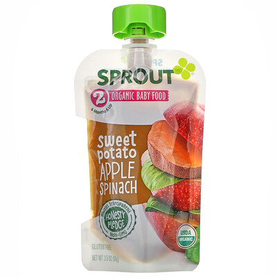 Sprout Organic Organic Baby Food, Stage 2, Sweet Potato Apple Spinach, 3.5 oz ( 99 g)