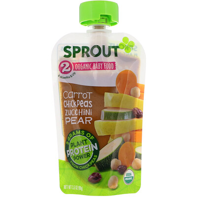 Sprout Organic Детское питание, этап 2, морковь, нут, цуккини и груша, 99 г