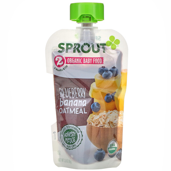 Sprout Organic, Baby Food, 6 Months & Up, Blueberry, Banana, Oatmeal, 3.5 oz (99 g)
