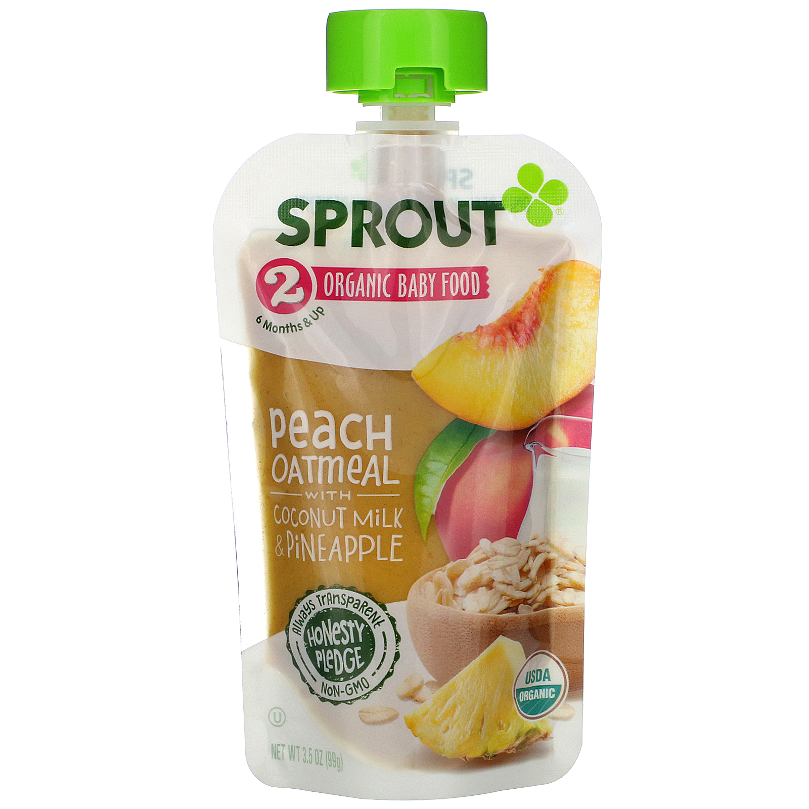 Sprout Organic, Baby Food, 6 Months & Up, Peach Oatmeal with Coconut