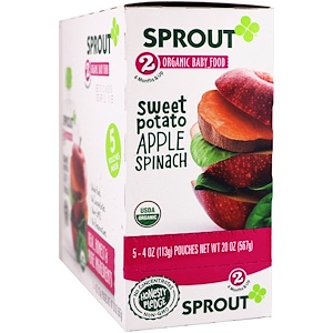 Купить Sprout Organic, Детское питание, этап 2, сладкий картофель, яблоко, шпинат, 5 пакетиков, 4 унции (113 г) каждый  на IHerb