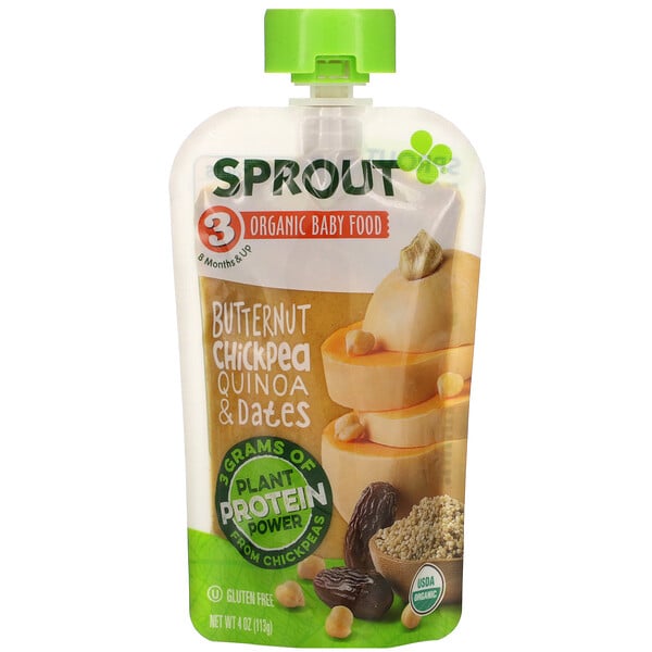 Sprout Organic, Alimento para bebé, Etapa 3, Garbanzo claro, Quinoa y Dátiles, 4 oz (113 g)