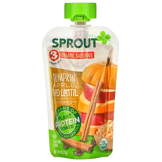 Sprout Organic, 嬰幼兒食品，適用於 8 個月及以上嬰幼兒，含南瓜/蘋果/紅金麥豌豆/肉桂，4 盎司（113 克）